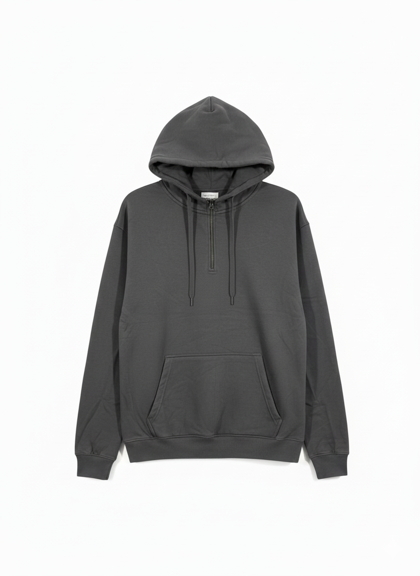 Dark Grey Brush Back Fleece Pullover Hoodie