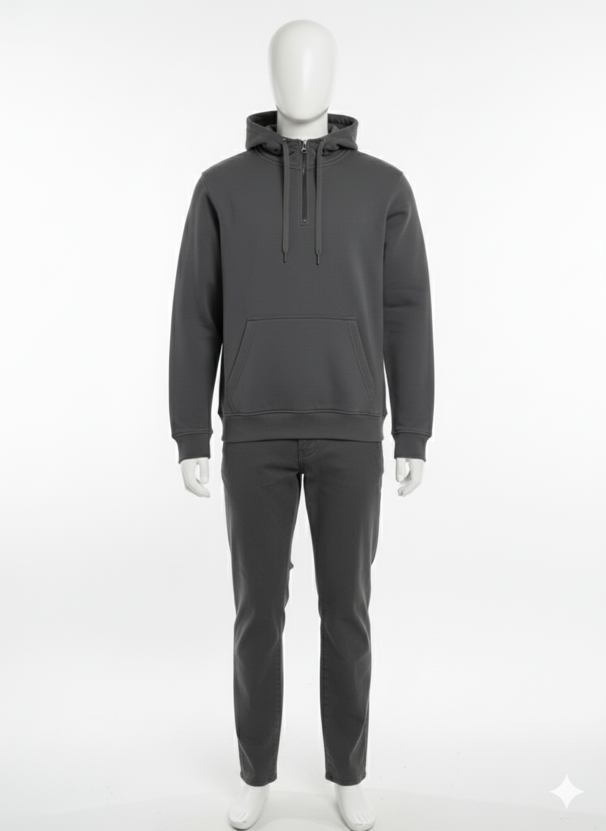 Dark Grey Brush Back Fleece Pullover Hoodie