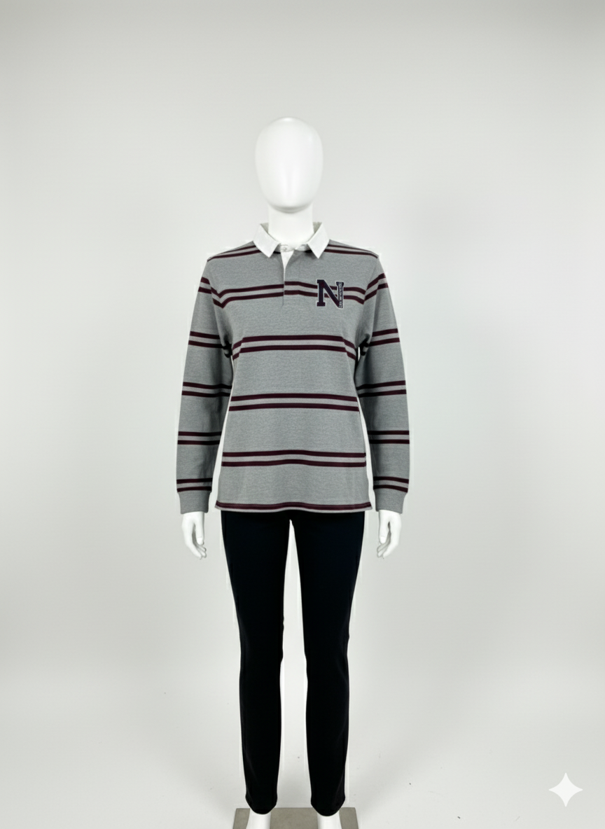 Grey & Maroon Striped Heavy Jersey Polo