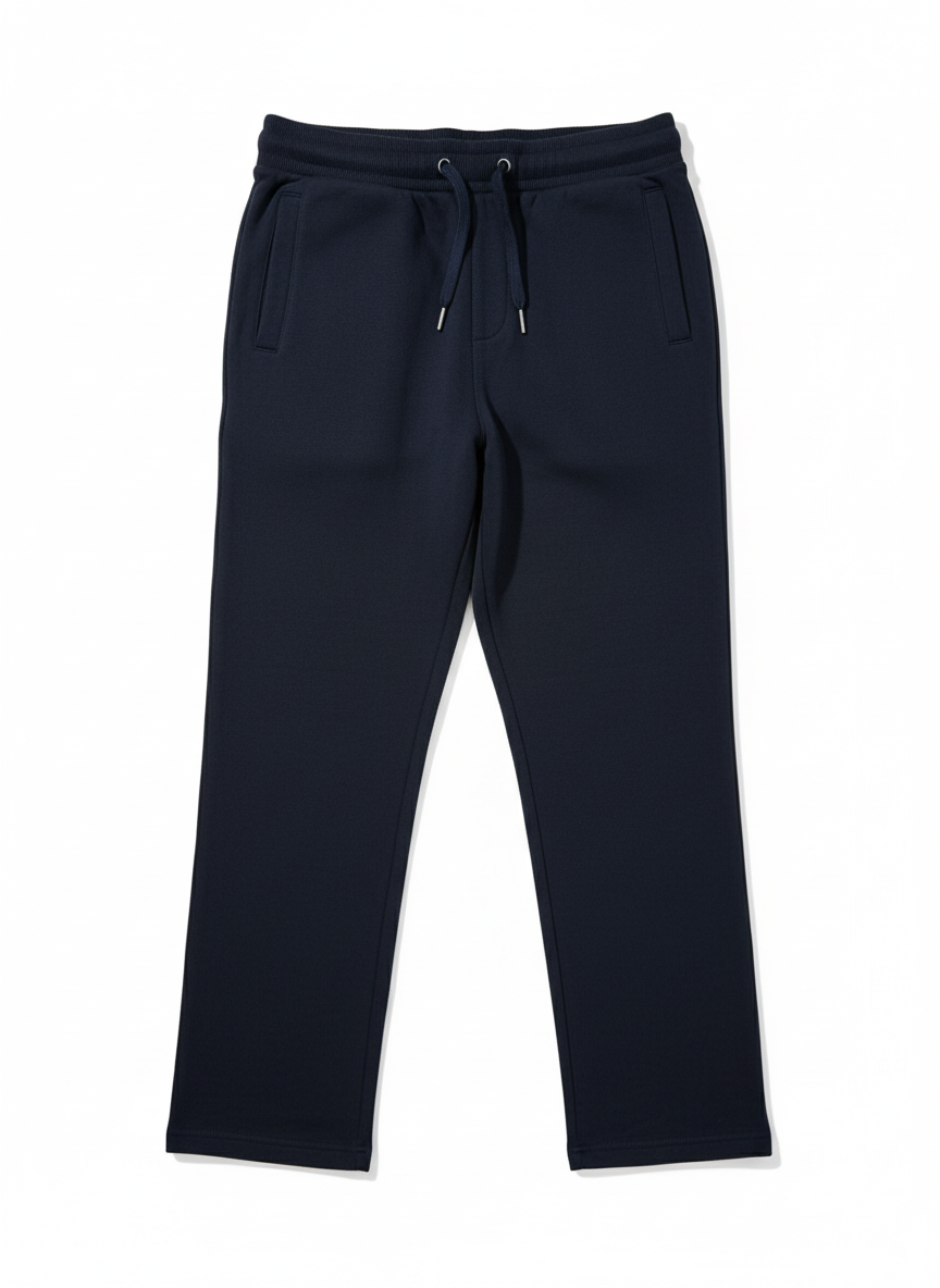 Navy Open-Bottom Fleece Trousers